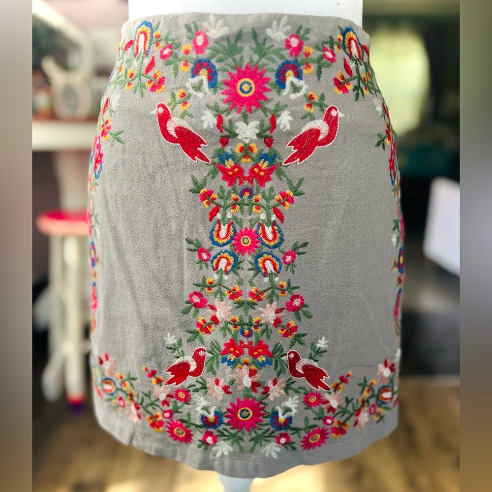 Altar'd State Gray Mini Pencil Skirt with Red Embellishments